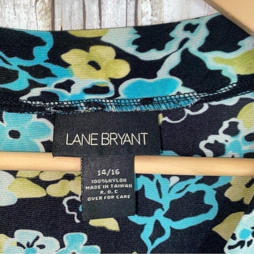 Lane Bryant Black, Blue, & Green Floral Blouse - Picture 4 of 4